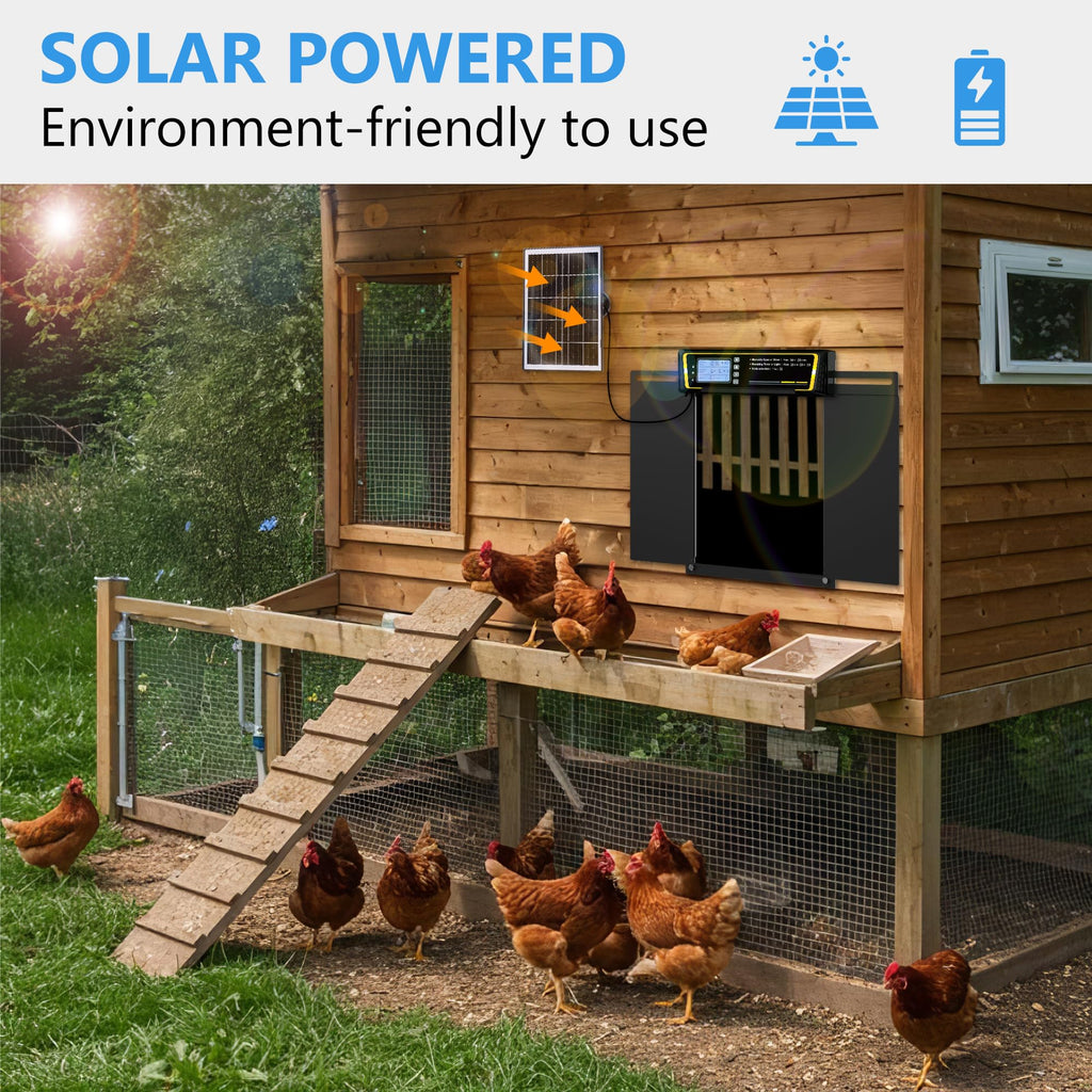 Clawtastic Automatic Chicken Coop Door with Timer & Light Sensor，5000mAh Battery & 3.7W Solar Panel，Anti-Pinch Auto coop Door, Weatherproof for Backyard Chicken Coop (Black)