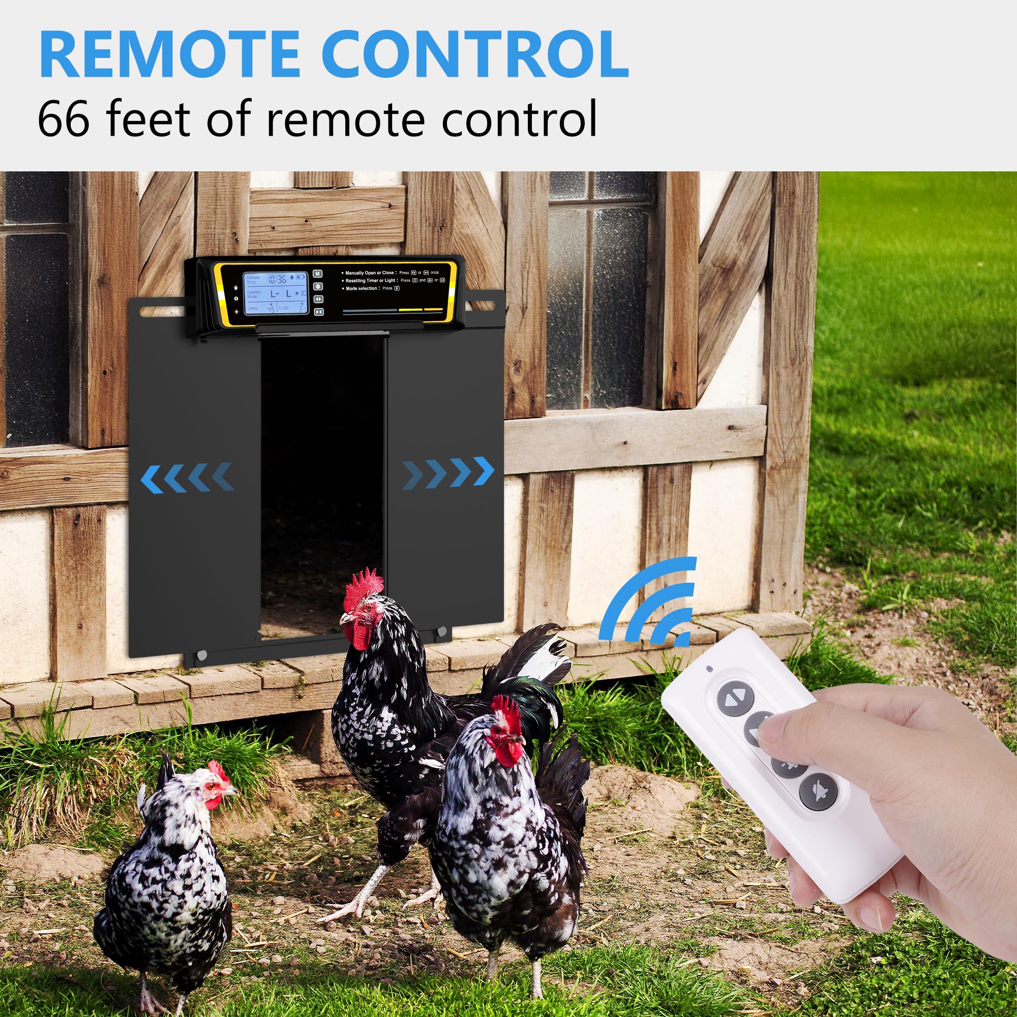 Clawtastic Automatic Chicken Coop Door with Timer & Light Sensor，5000mAh Battery & 3.7W Solar Panel，Anti-Pinch Auto coop Door, Weatherproof for Backyard Chicken Coop (Black)