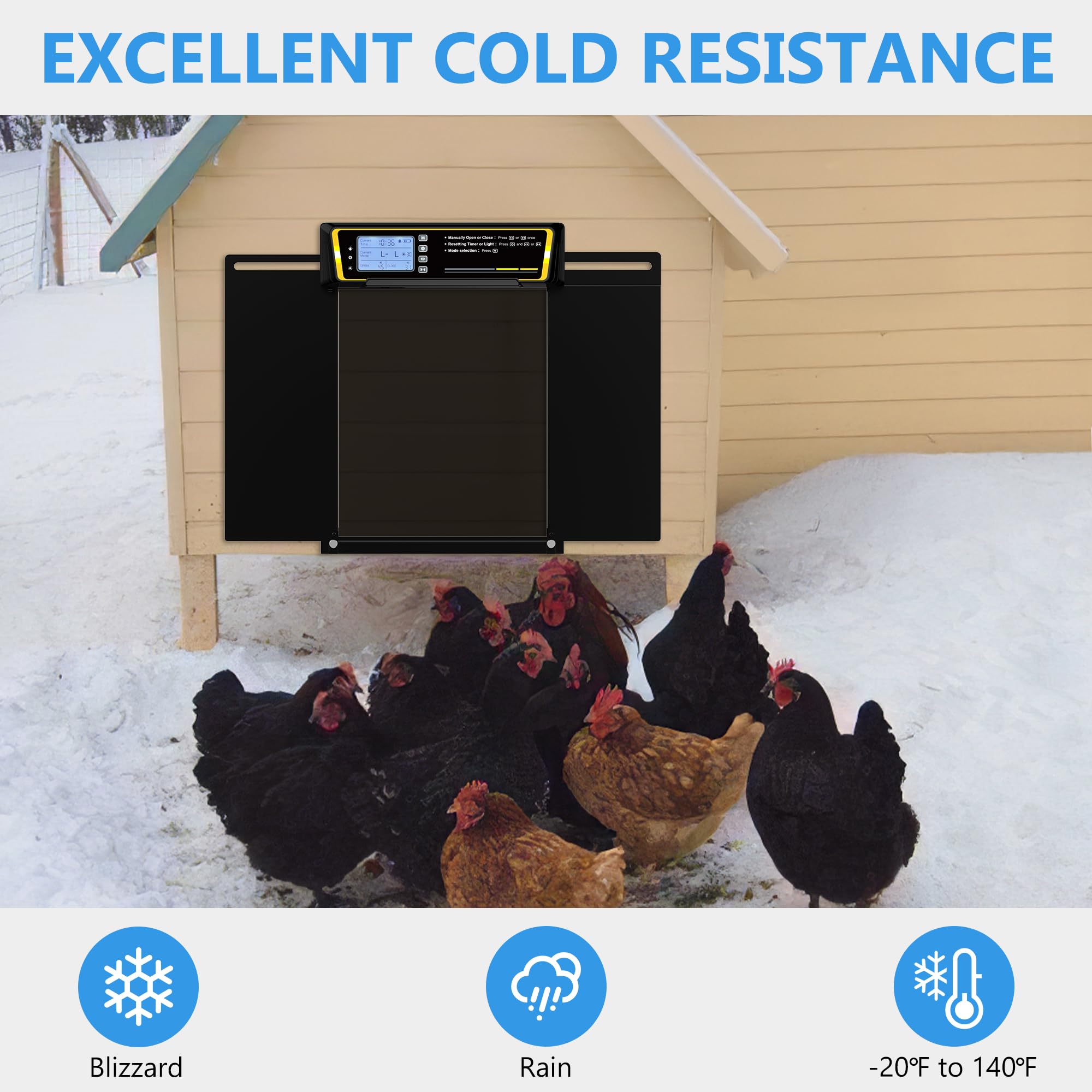 Clawtastic Automatic Chicken Coop Door with Timer & Light Sensor，5000mAh Battery & 3.7W Solar Panel，Anti-Pinch Auto coop Door, Weatherproof for Backyard Chicken Coop (Black)